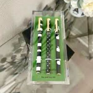 Kate Spade Black Ink Fine Tip Pen Set & Acrylic Tray